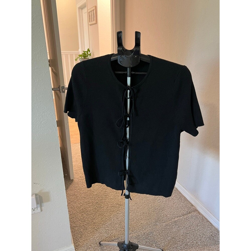 Abercrombie & Fitch Short Sleeve Tie-Front Black Cardigan Women’s Size Large - Picture 3 of 12